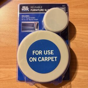 Real Work Reusable Furniture Sliders For Carpet 8 Pack (4) 7” & (4) 3.5” Round